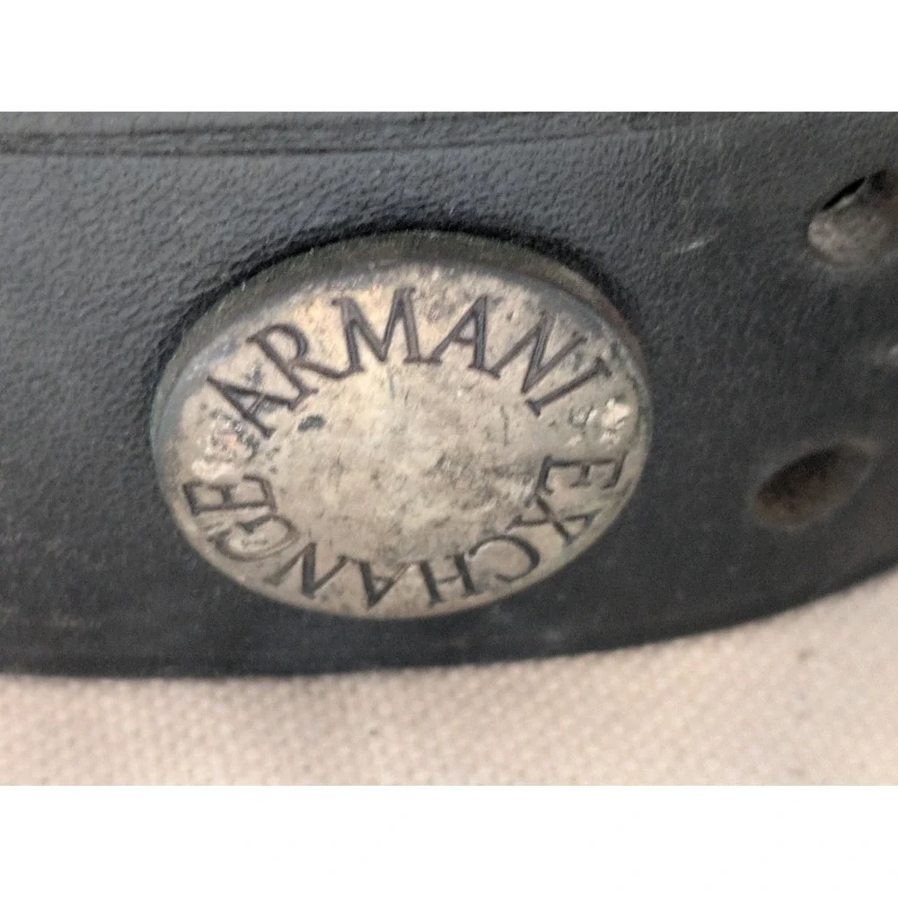 Armani Exchange Black Leather Double Prong Studded Logo Belt Distressed‎ 30 - 34